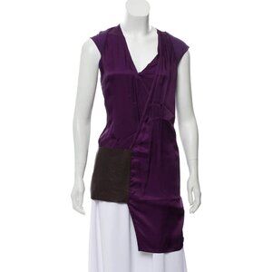 NWT Ilaria Nistri Leather Trimmed Purple Asymmetric Top M